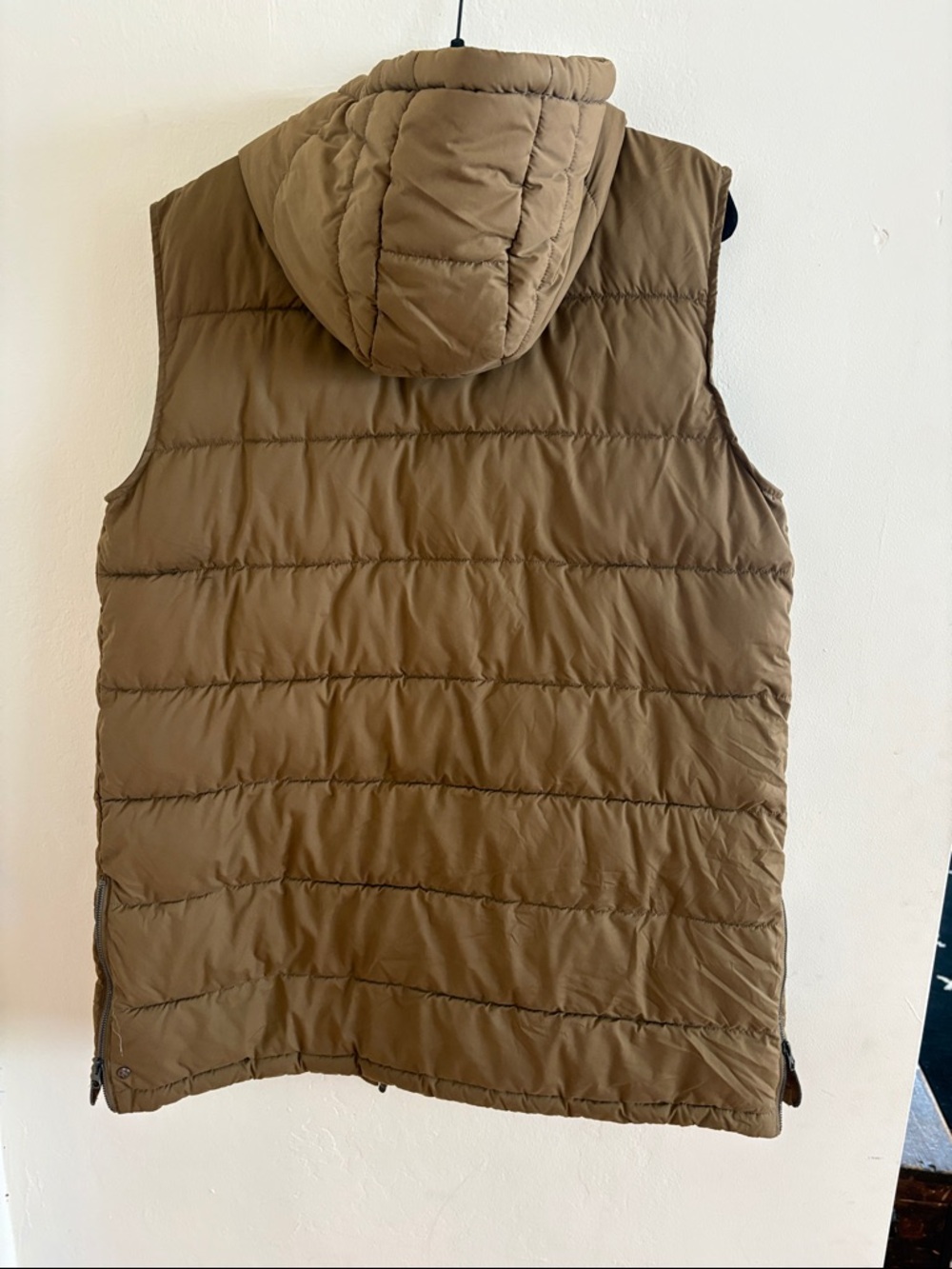 Women’s Hooded Puffer Vest - Tan - Picture 2 of 3